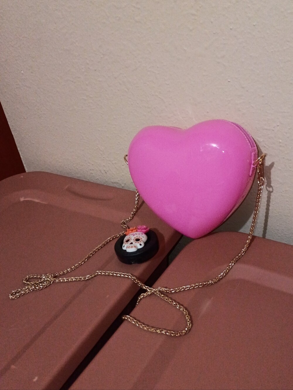 Pink Heart Crossbody Bag with Gold Chain Plus Car freshener Holder